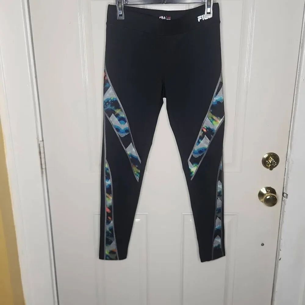 Fila sport running leggings black with geometric print women's size M